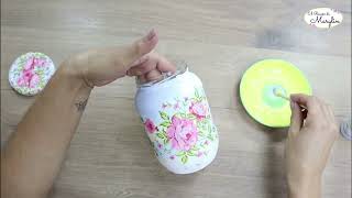 3 IDEAS con frascos de vidrio y DECOUPAGE [upl. by Cychosz]