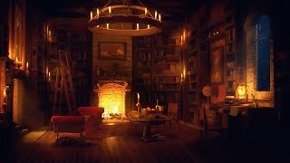 Ancient Library Room  Relaxing Thunder amp Rain Sounds Crackling Fireplace for Sleeping for Study [upl. by Yliram215]