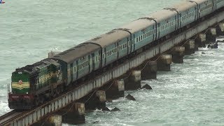 Train crossing Pamban bridge on a windy day [upl. by Lindy512]