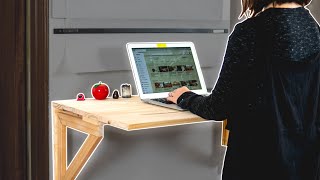 How to Make a Wall Mounted Folding Desk  Minimalist Home Office Desk [upl. by Akkinahs150]