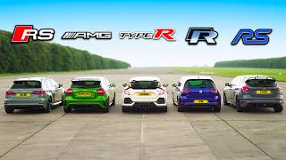 RS 3 v A45 AMG v Civic Type R v Golf R v Focus RS  DRAG amp ROLLING RACE  HeadtoHead [upl. by Ferreby]