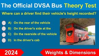 DVSA Bus and Coach PCV Licence Theory Test and Answers  Vehicle Weights amp Dimensions 2024 [upl. by Lyrem]