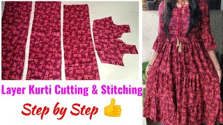 Layer Kurti Cutting and Stitching  Designer Layer Frill Kurti Cutting and Stitching [upl. by Brig]