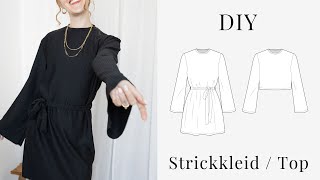 Strickkleid nähen mit ausgestellten Ärmeln  Schnittmuster und Nähanleitung Jerseykleid [upl. by Tine]