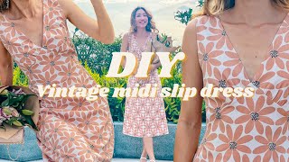 DIY Vintage Midi Slip dress with no zipper  Dating wardrobe  Ep 1  First date  Sewing tutorial [upl. by Immak]