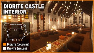 Minecraft How to decorate a Medieval Diorite Castle  Interior Design Tutorial [upl. by Slotnick]