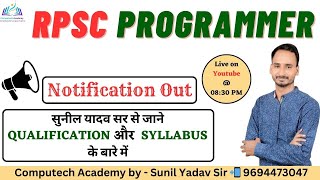 RPSC Programmer  Programmer  Sunil Yadav Sir  9694473047programmer rpscprogrammer2024 [upl. by Hcurob]