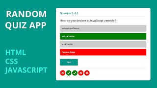 1 Random Quiz Application using by Html Css Javascript [upl. by Chesna]