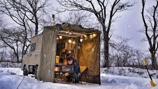 【雪中キャンプ】連結テントで過ごすBASE CAMP 和牛ステーキ スノーシューハイキング 誰もいないはずの場所にテントが。Relaxing nature sounds ASMR [upl. by Hurless]