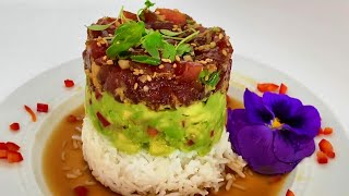 Ahi Tuna Sushi Poke Stack  The Perfect Summer Salad [upl. by Elysha761]