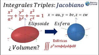 Volumen de ELIPSOIDE  Integral triple  JACOBIANO Y ESFÉRICAS  Stewart 1510 Dennis Zill 149 [upl. by Ynamad986]