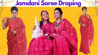 How to Drape Dhakai Jamdani Saree  Perfect Jamdani Saree Look [upl. by Aicina]