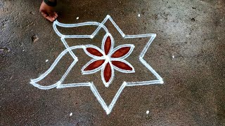 Maasi madham star flowers kolampandaga muggulu 53 dots easy rangoliBegginers Super rangoli [upl. by Acissej510]