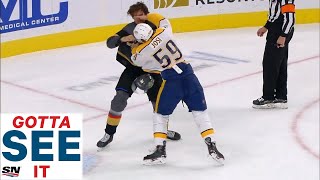 GOTTA SEE IT Mark Stone Drops Roman Josi With Just One Punch [upl. by Tnemelc]