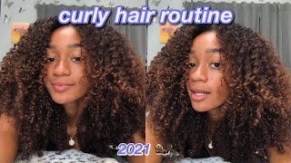 detailed curly hair routine 2021  my 3c hair routine [upl. by Annaeed]