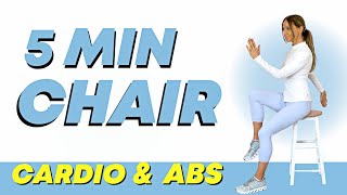 5 Min Chair Workout  9 Chair Exercises  Seated Cardio and Seated Abs  Limited Mobility Workout [upl. by Piks]