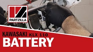 How to Change a Motorcycle Battery  Kawasaki KLX 110  Partzillacom [upl. by Maier]