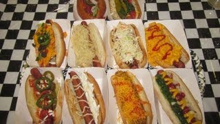 10 FULLY LOADED Gourmet HOT DOGS Challenge [upl. by Akyssej826]