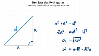 Diagonale im Quadrat Herleitung der Formel mit dem Satz des Pythagoras [upl. by Maurine888]