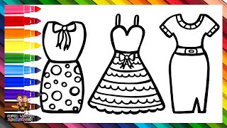 Zeichnen und Ausmalen von 3 Hübschen Kleidern 👗🌈 Zeichnungen für Kinder [upl. by Spector]