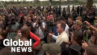 Farright antifascist marchers clash in Portland [upl. by Anayia]