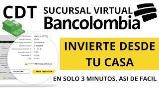 Abrir CDT Sucursal Virtual BANCOLOMBIA INVERTIR el Mejor Momento RENTABLE 14 [upl. by Alecram638]