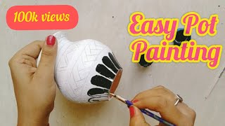 Easy Pot Painting  DIY Pot Painting Ideas  Pot Decoration Ideas  Black and White Pot Painting [upl. by Ylrad]