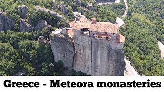 Meteora monasteries quotmiddle of the skyquot Metéora Greek Μετέωρα Drone Aerial Video  Greece [upl. by Eirok]