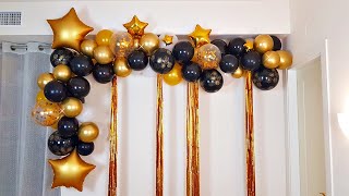 DECORACIÓN CON GLOBOS NEGRO Y DORADO😍decoration ballloons black and gold [upl. by Bronson]