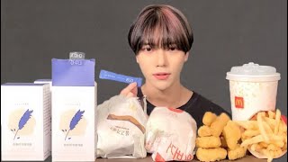 맥도날드 햄버거 먹방 feat하루채움 ASMR MUKBANG 상하이스파이시치킨버거 불고기버거 맥너겟 치즈스틱 McDonalds Burger マクドナルド [upl. by Alida]