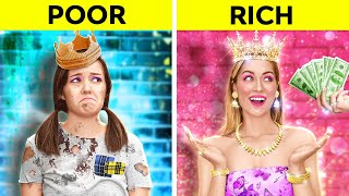 HOW TO BECOME A PRINCESS  Rich vs Poor Creative Parenting Hacks DIY Ideas by 123 GO [upl. by Nairbal]