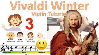 Vivaldi Winter 1st movement easy version  Four Seasons Sheet music and easy violin tutorial [upl. by Moser]