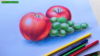 AMAZING still life  Fruits  Como Dibujar BODEGONES con Lapices de Colores [upl. by Adelheid]