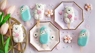 How to make CUTE BEAR amp PRETTY BLUE CAKESICLES [upl. by Koralie]