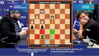 Parham Maghsoodloo vs Magnus Carlsen  2023 FIDE World Rapid Chess Championship [upl. by Sharpe]