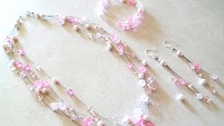 PandaHall Jewelry Making Tutorial VideoDIY Multistrand Glass Bead Floating Illusion Jewelry Set [upl. by Aecila]