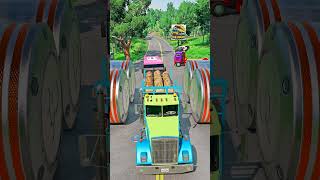 Colorful Mixer Truck amp Extra Long Buses vs Big Bollards Crash  BeamNGdrive [upl. by Nodlehs]