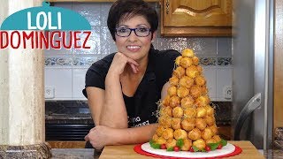 Cómo hacer una Croquembouche o Tarta de profiteroles rellenos de crema pastelera Loli Domínguez [upl. by Jemima]