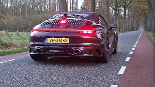 Porsche 992 Carrera 4S with Akrapovic Exhaust amp TechArt Details Revs Driving Visual Review [upl. by Ahsaei774]