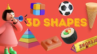 Learn 3D Shapes and Attributes Faces Vertices and Edges  Kids geometry [upl. by Sedrul]