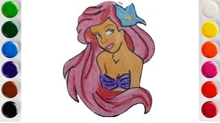 How To Draw Disney Princess ArielStep By StepVery EasyColouring Easy [upl. by Sherlocke]