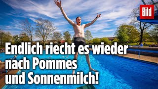 In NRW Erstes Freibad eröffnet in Deutschland bei bis zu 30 Grad [upl. by Baum]