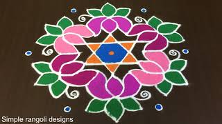 Beautiful Lotus Flowers Rangoli Designs for Sankranti  Muggulu 11 6 Dots Kolam Dizain  RamRangoli [upl. by Autry]