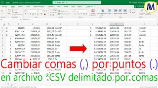 Reemplazar comas por puntos en un archivo csv delimitado por comas  Microsoft Excel [upl. by Rives99]