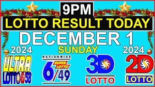 Lotto Result Today 9pm December 1 2024 PCSO [upl. by Maxine]