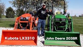 Fair Comparison Kubota LX3310 vs John Deere 2038R Round 0 [upl. by Aikemahs]