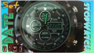 How To Set Date And Time On Digital Watch  How To Set Date Time Stopwatch And Alarm On Sports Watch [upl. by Leund991]