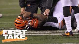 First Take reacts to JuJu SmithSchusters hit on Vontaze Burfict during MNF  First Take  ESPN [upl. by Pappano528]