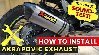 Akrapovic slipon exhaust sound test  comparison and how to install on Kawasaki versysX 300 [upl. by Renrut691]