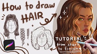 How to draw Hair✍️  Procreate Tutorial  Step by step ✩ [upl. by Cirred]